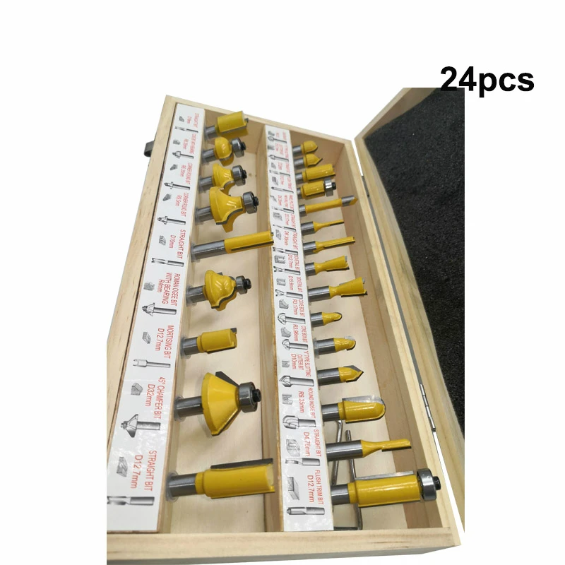 24PCS 8mm Shank DIY Woodworking Router Bits Set Milling Cutter for Wood Flush Straight Chamfer Trimming Engraving Tool MC02012