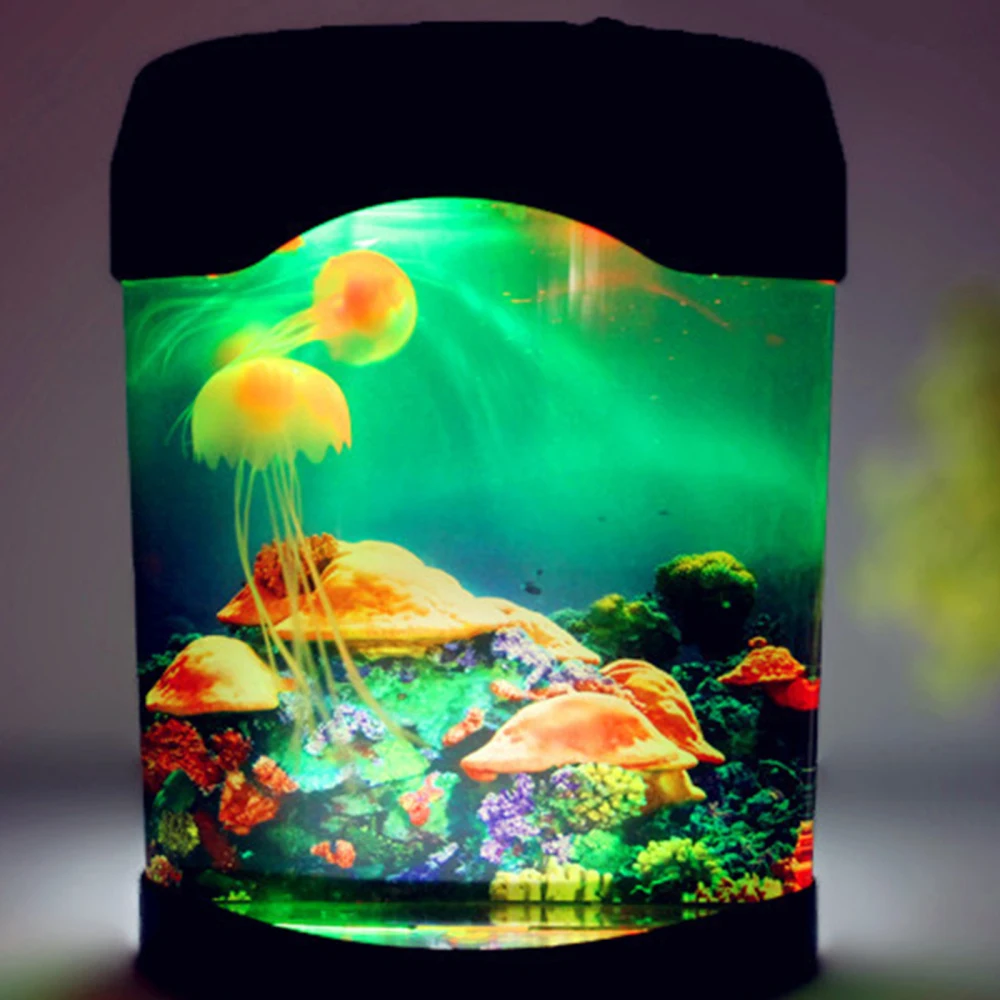 Electric Jellyfish Tank Table Lamp with Color Changing Light Gift for Kids Men Women Home Deco for Room Mood Light for Relax