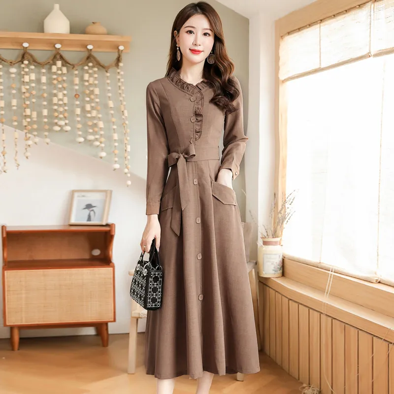 UHYTGF Casual Big Size Dresses Long Sleeve Beach Spring Dress Women Elegant Long Dresses Temperament Bandage Dress Vestidos 886