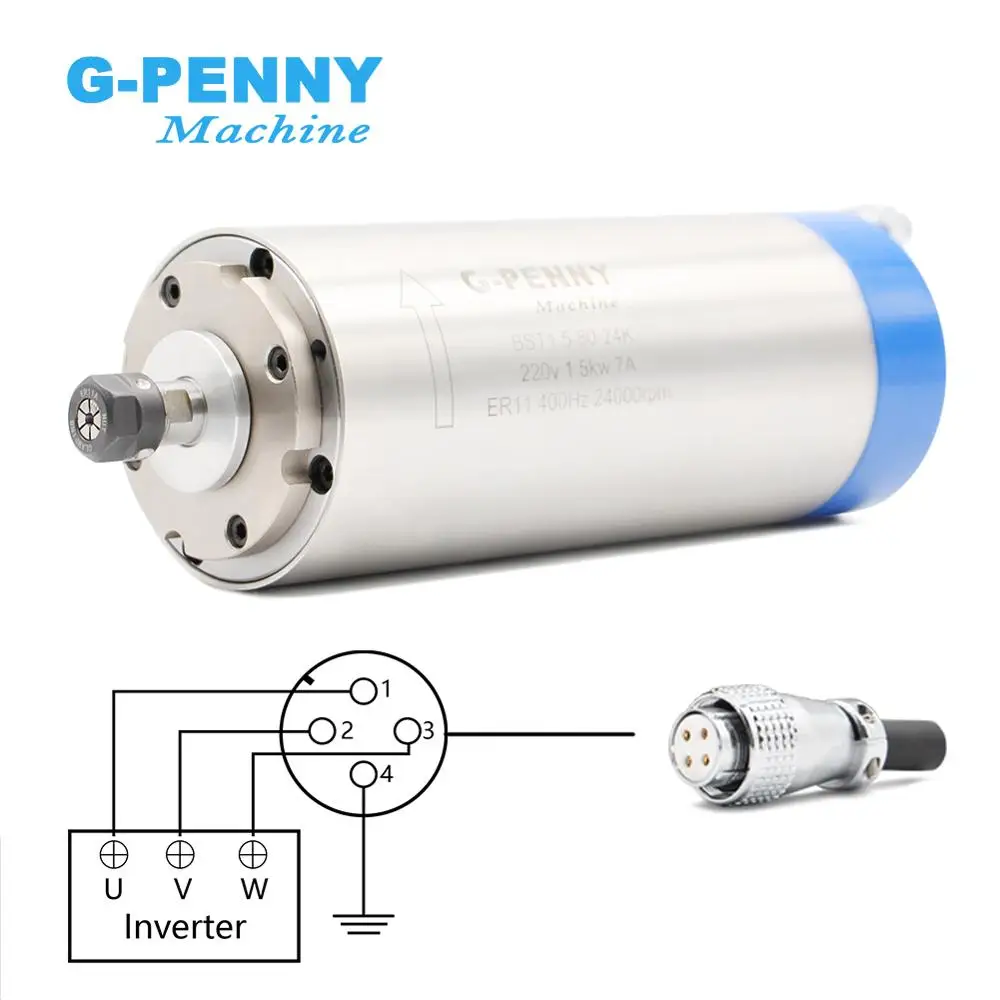 Imagem -04 - G-penny 1.5kw Er11 Refrigerado a Água do Motor do Eixo Rolamentos dos Peças 80x200 mm 024000rpm Precisão 0.01 mm para a Gravura de Trabalho de Madeira do Cnc