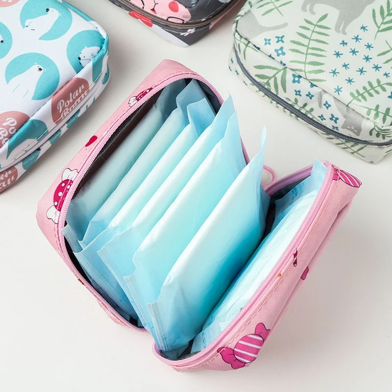 Women Tampon Storage Bag Sanitary Pad Pouch Napkin Cosmetic Bags Organizer Ladies Makeup Bag Girls Tampon Holder Organizer