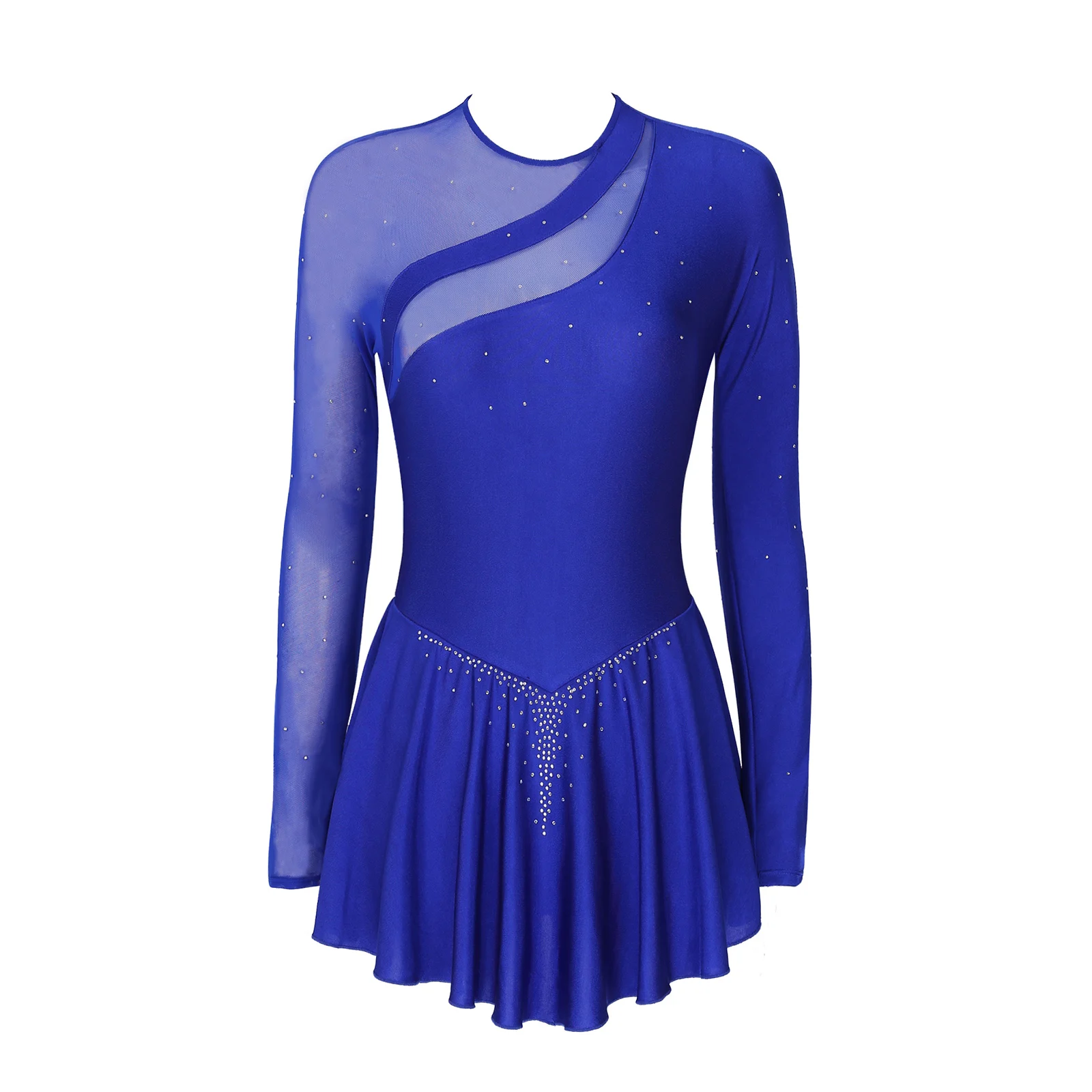 Vestido feminino de balé strass cintilante, malha enxuta collant de ginástica, traje de patinação artística, vestido de dança lírica