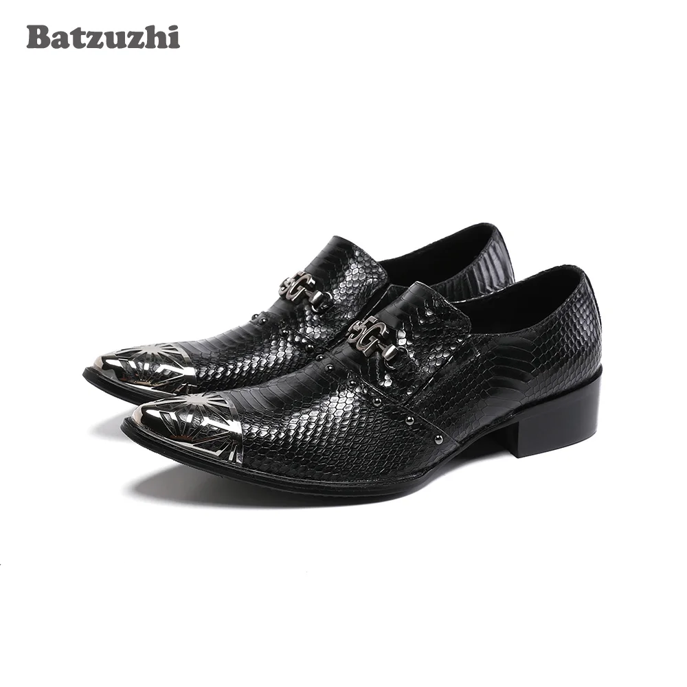 

Batzuzhi Fashion British Style Men's Shoes Pointed Metal Toe Black Genuine Leather Dress Shoes Men Business Oxfords, Big 38-46