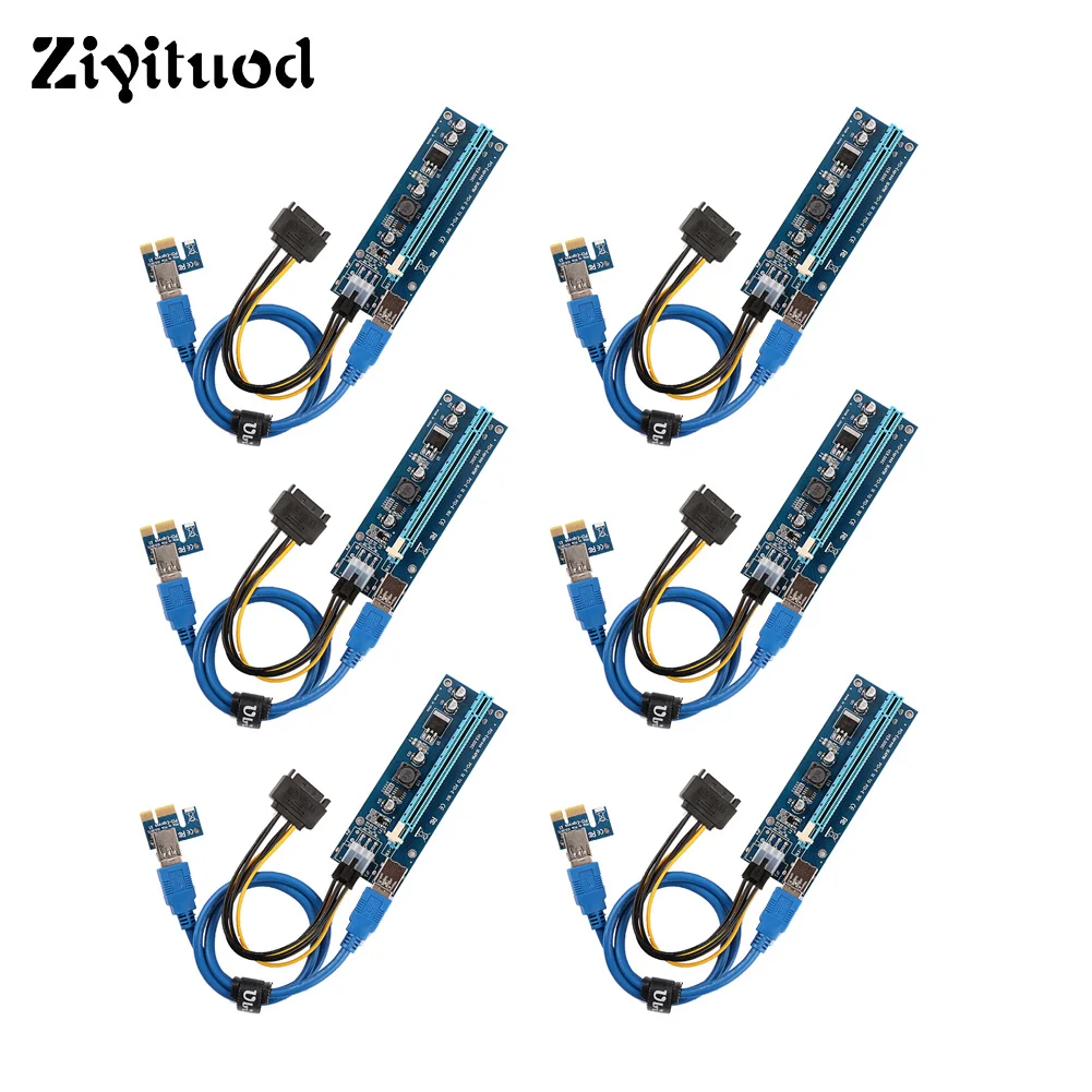 

6pcs PCI Express Riser Card VER006C 1x to 16x PCI-e Extender Adapter Cable USB3.0 Sata 15pin to 4pin Power Extension For Mining