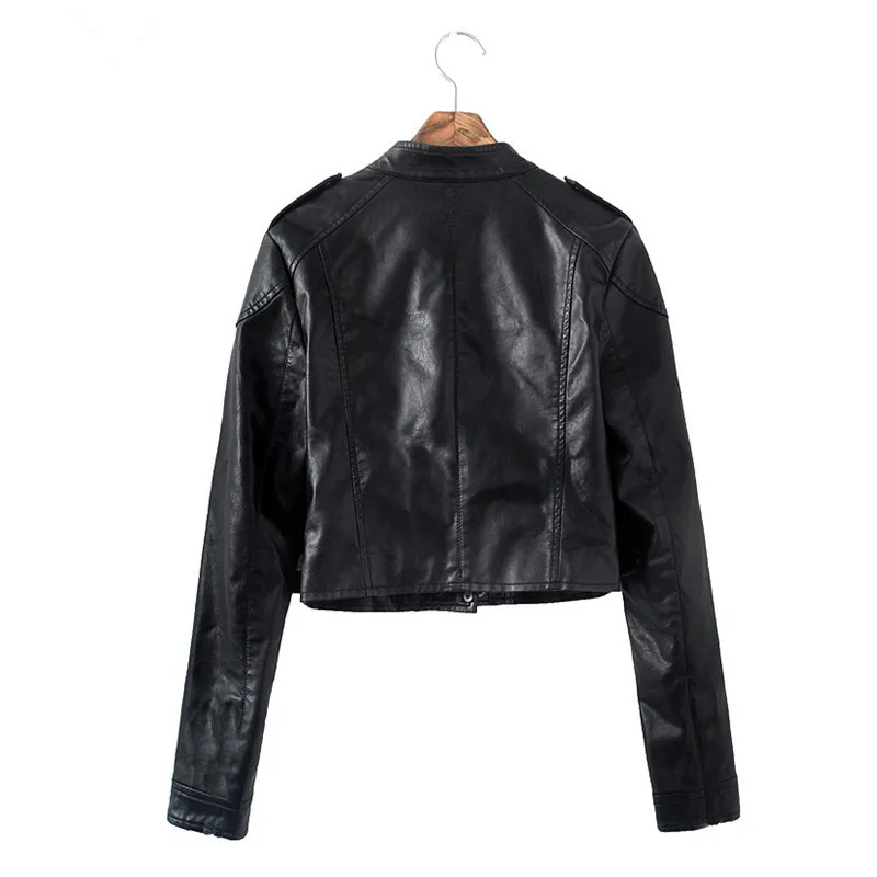 Nowa jesienna damska kurtka ze skóry sztucznej kobieta zamek krótki płaszcz kobieta czarny Punk Bomber Faux Leather małe znosić moda wiosna