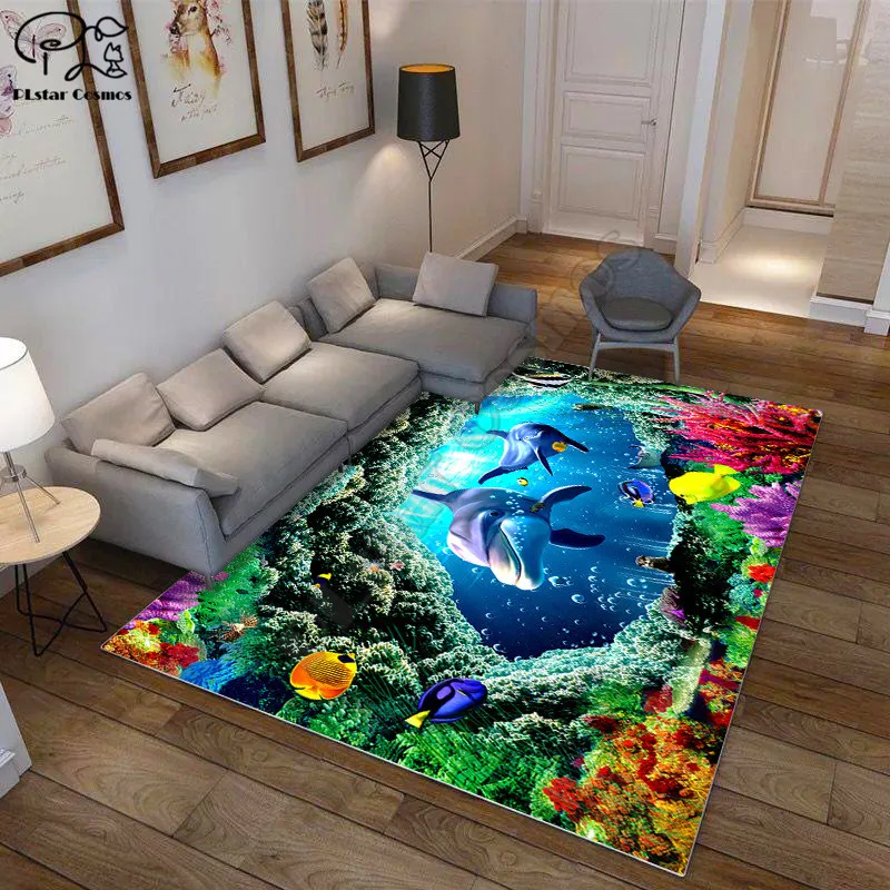 

Dolphin turtle carpet Square Anti-Skid Area Floor Mat 3D Rug Non-slip Mat Dining Room Living Room Soft Bedroom Carpet