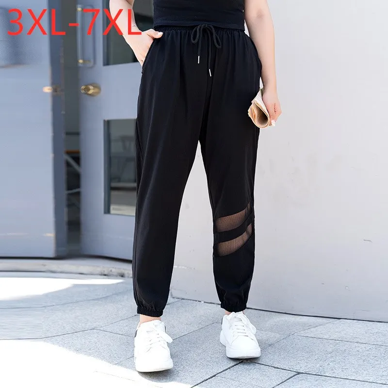 New 2022 Ladies Spring Autumn Plus Size Jogger Pants For Women Large Loose Black Belt Sports Trousers  7XL