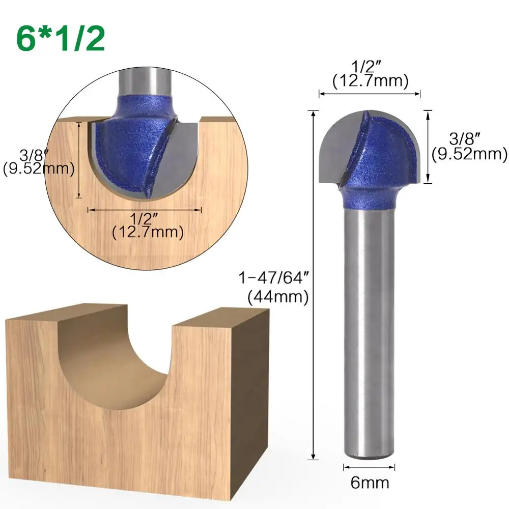 1pcs 6mm Shank Professional level Ball Nose Router Bits Set End Mill Round Cove Box Solid Carbide CNC Radius Core Milling Bit