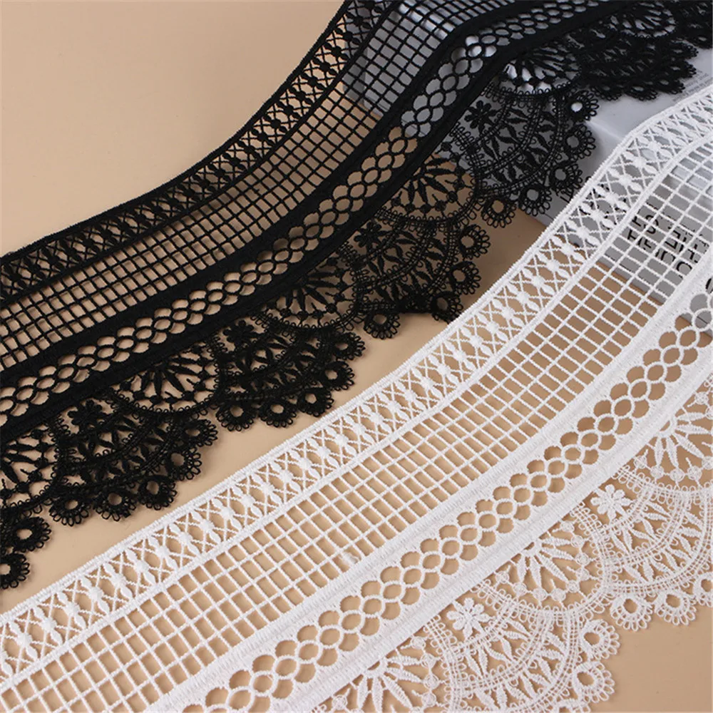 Embroidered Lace Accessories, Geometric Pattern Pierced 10 cm Wide Lace Fabric Diy Dress Wedding Curtain Skirt Decoration