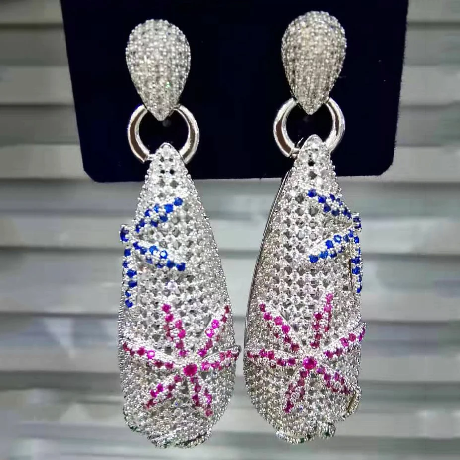 

GODKI Luxury Waterdrop Flower Earrings Full Mirco Paved Cubic Zircon Naija Dubai Wedding Earring Fashion High End Jewelry