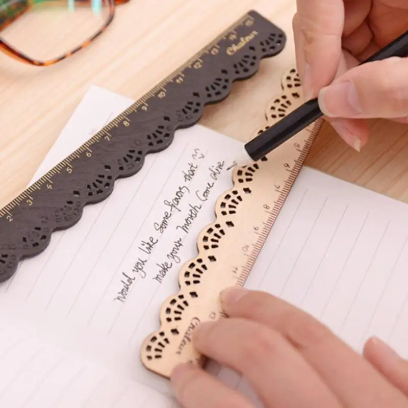 cute lace straight ruler kawaii drawing tools wooden ruler for students stationery school office supplies LX9450