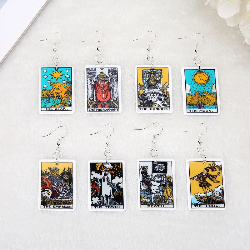 1Pair Drop Earring Small Size Tarot Deck Charms  Sun Moon Star And The Lovers Divination Card Fashion Jewelry Gift