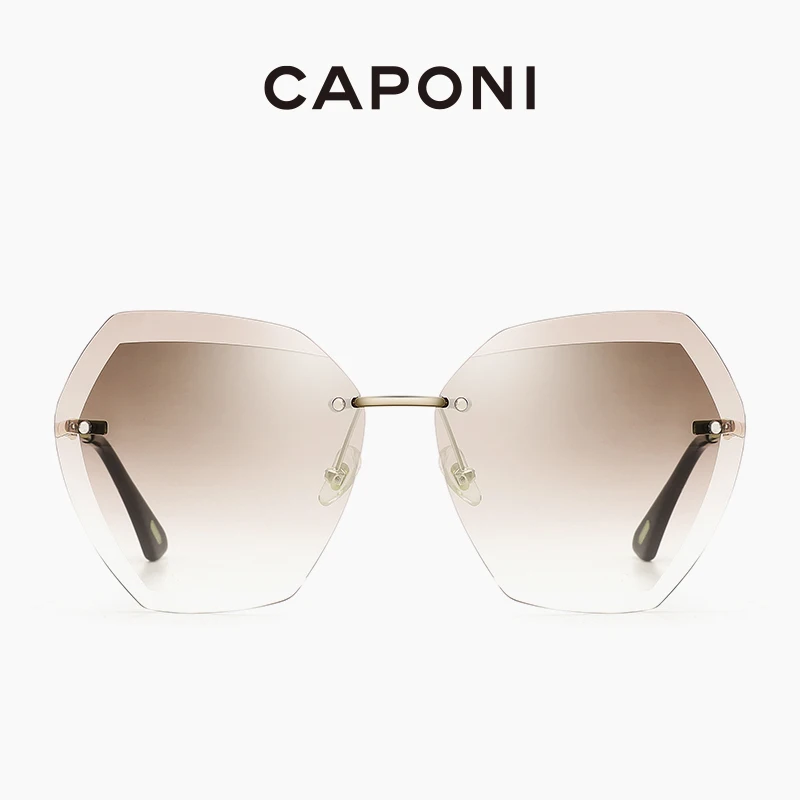 CAPONI Rimless Sunglasses For Women Oversize Diamond Cutting Lenses Decoration Lady Glasses 2020 Fashion Women Sun Glasses CP687