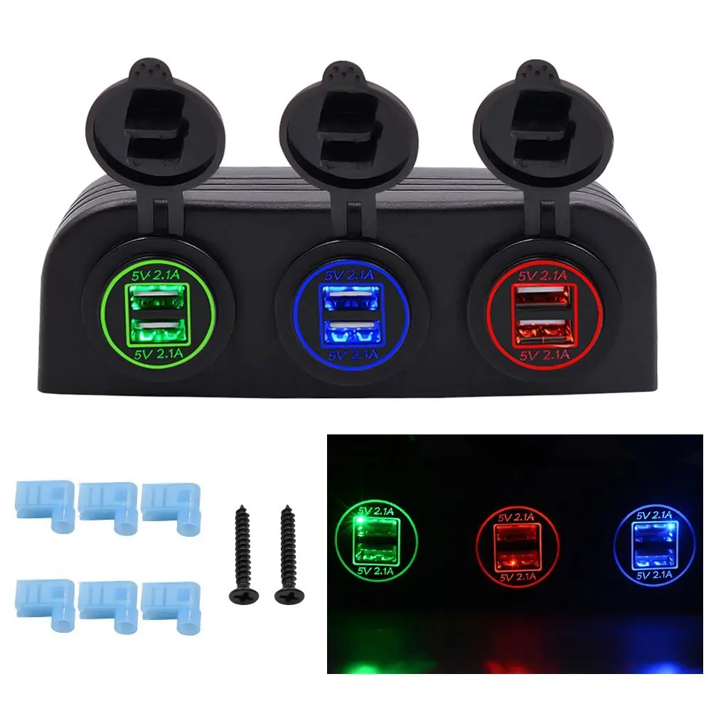 

Universal Waterproof 5V 4.2A 6 USB Car Charger Hole Tent Type Panel Red Green Blue for Boat Marine ATV RV Car Motocycle