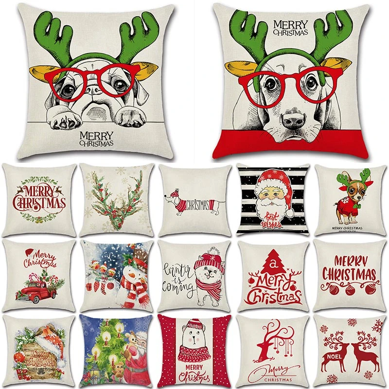 1Pcs Christmas Deer Santa Claus Pattern 45*45cm Cotton Linen Cushion Cover Decorative Sofa Home Pillowcover Funda Cojin 40668