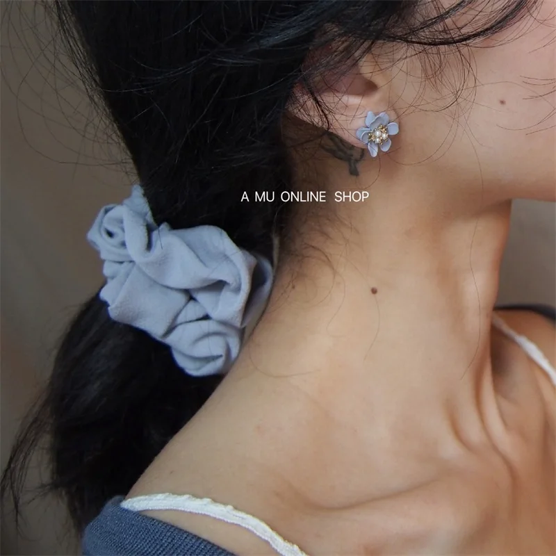 Ears Clips Temperament Korean Style Summer Sweet Gray Small Purple Flowers Pearl Clip Earrings Without Piercing