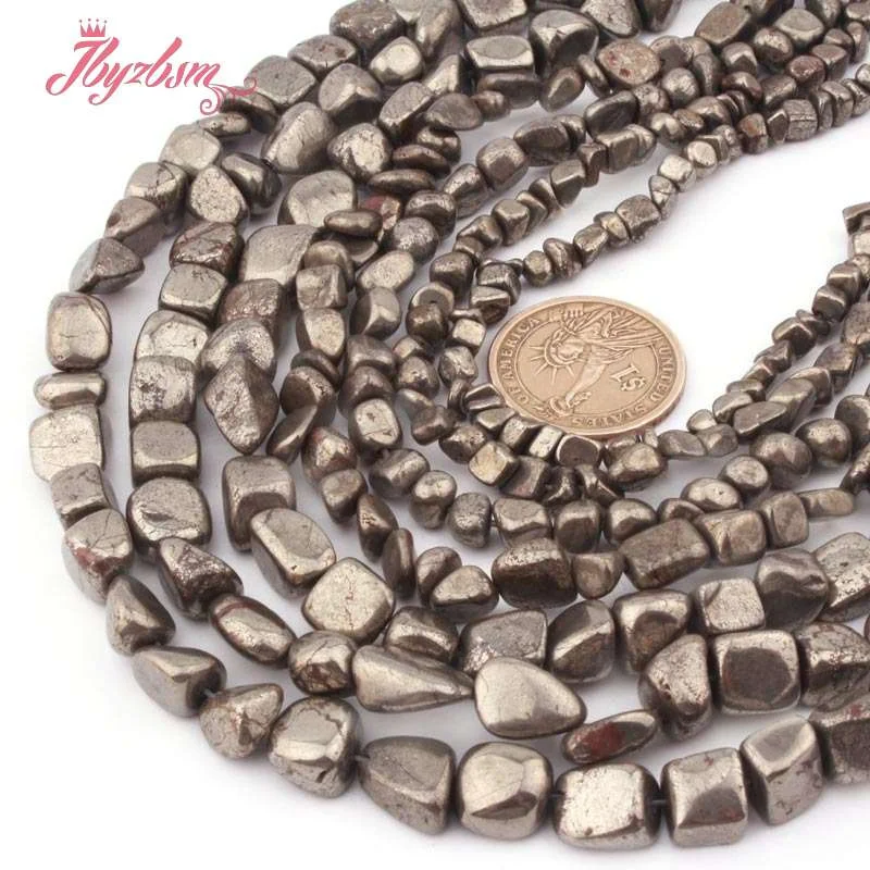 3-5,5-8,7-8mm Freeform Pyrite Silvers Gray Loose Beads Natural Stone Beads For DIY Necklace Bracelets Jewelry Making Strand 15\