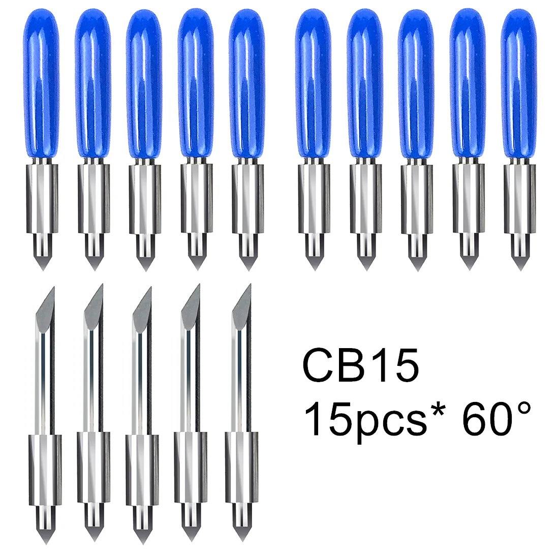 15pcs 60 Degree Graphtec CB15 Plotter Vinyl Cutter Knife Blades for Portrait 1/2 Silhouette Cameo Holder Milling Carving Tool