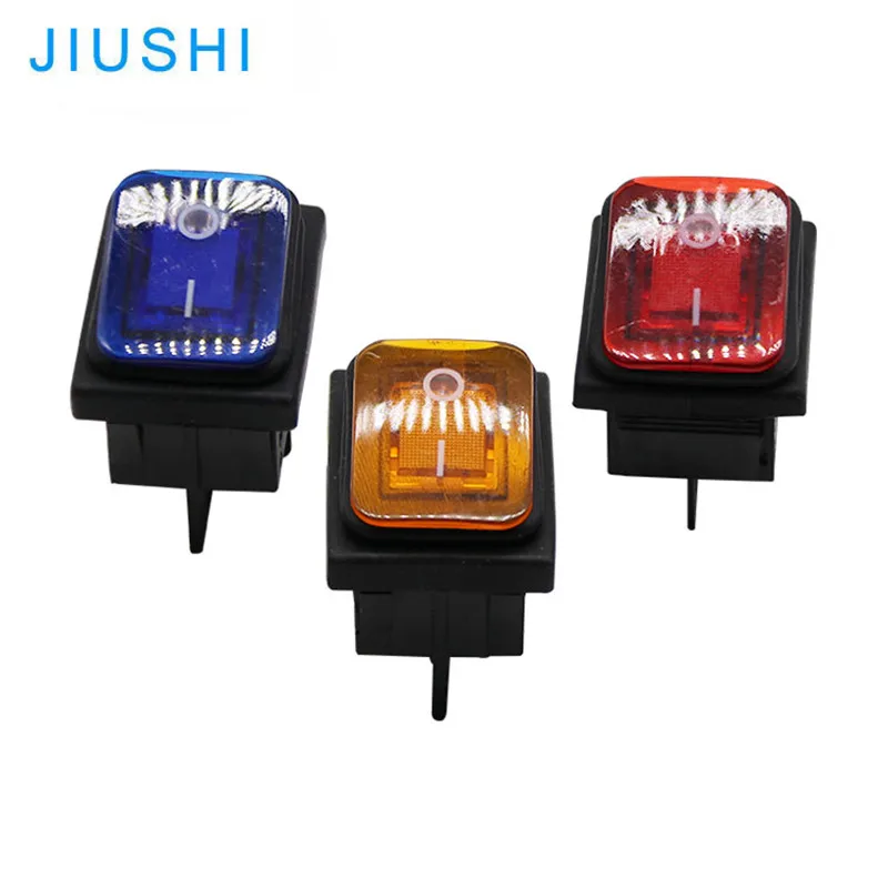 100pcs Waterproof KCD4-201N illuminated 2 position Rocker switch  on off 15A 250V 20A 125V 4 pins red blue light