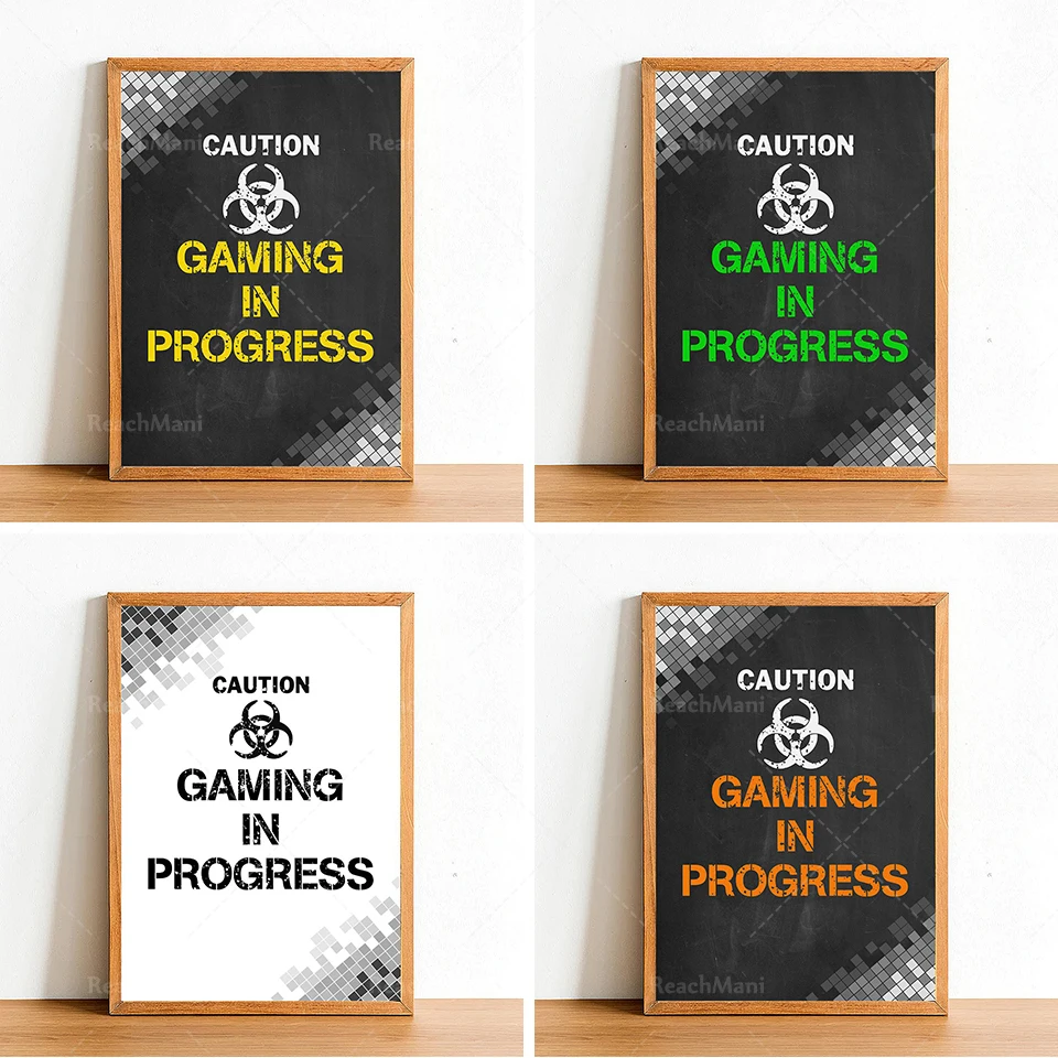 Caution Gaming in Progress - Gaming Poster Print - Gamer Wall Art  Home Decor - Boys Bedroom Gift Posters - Colour Options