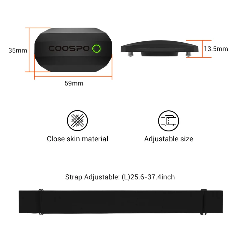 COOSPO BLE-Monitor de ritmo cardíaco ANT +, correa negra para el pecho, Sensor inalámbrico deportivo, Fitness, para ordenador de bicicleta Wahoo