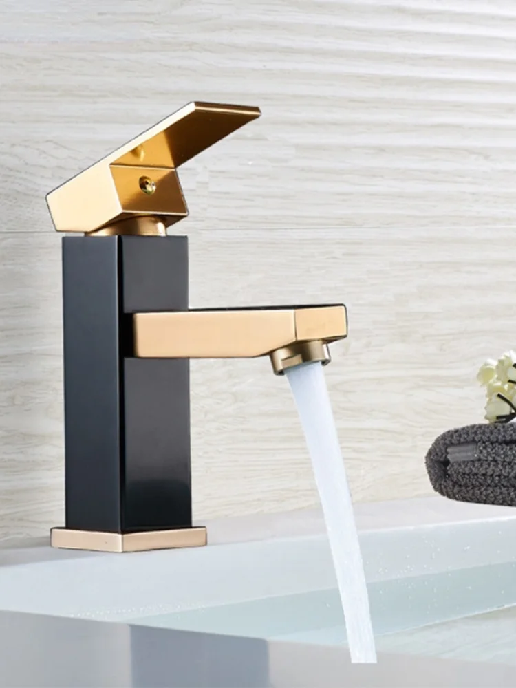 

High Black Golden Deck Mounted Bathroom Faucet Mixer Tap Square Single Handle Basin Faucet Hot Cold Water Faucet for Basin Tap