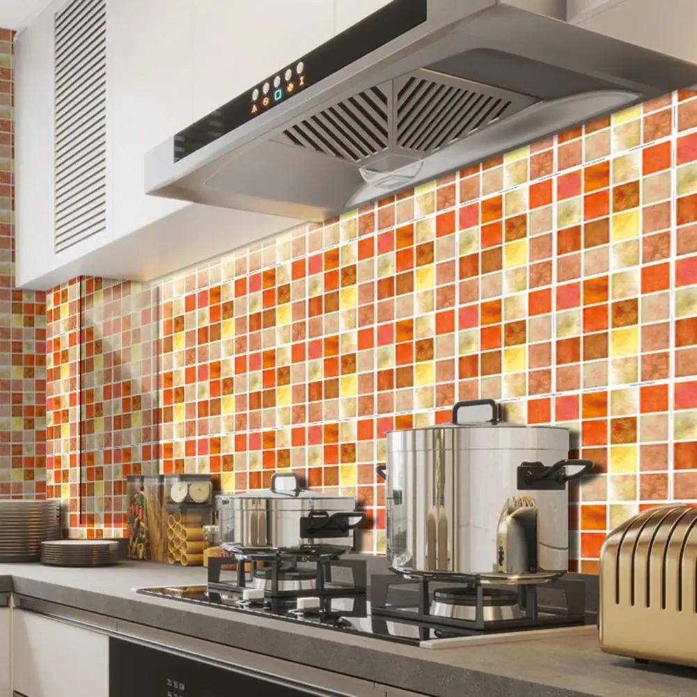 10Pcs/Set Tile Stickers Self-adhesive 3D Mosaic Scratch-Resistant Removable Creative DIY Brick Wall Paper for Kitchen