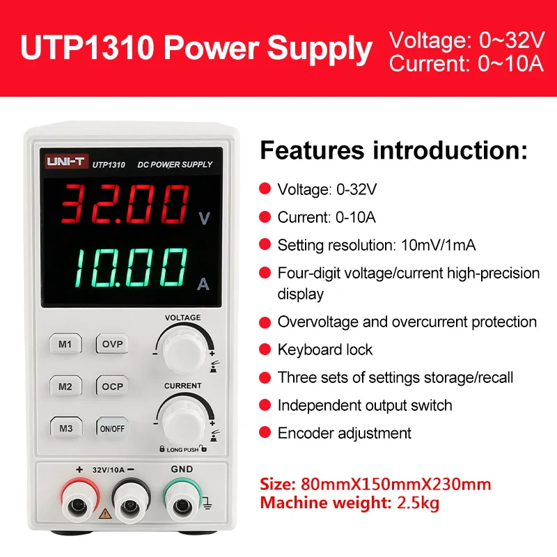 UNI-T UTP1310 DC Lab Power Supply 32V 10A Current Adjustable 4 Digits Display AC 110V/220V Voltage Regulator For Phone Repair