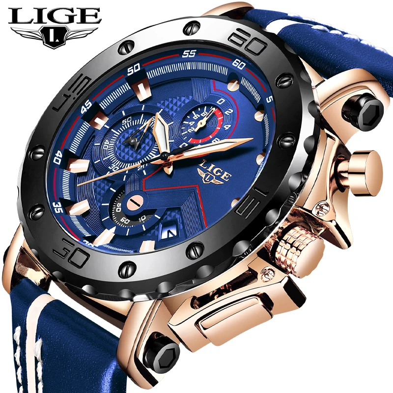 

LIGE Mens Watches Fashion Date Watch Top Brand Luxury Sport watch Men Leather Waterproof Quartz Clock Relogio masculino+Box