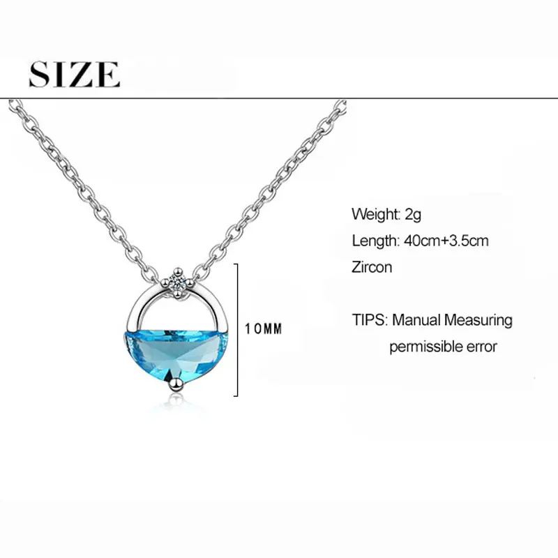 ANENJERY Silver Color Round Circle Blue Clear Zircon With Water Spring Shaped Pendant Necklace Jewelry For Women S-N383