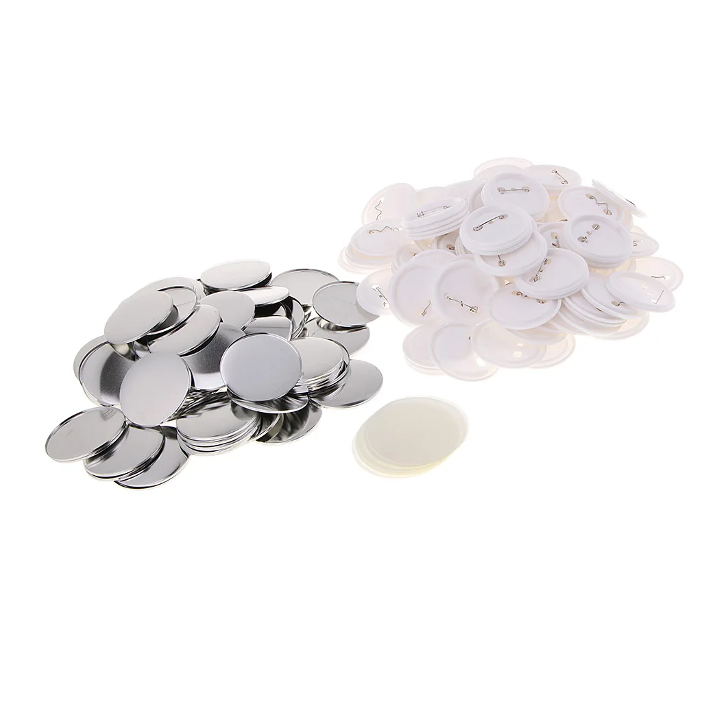 100Pcs 58mm Button Parts Button Maker Parts Top/Bottom Cover Clip Pin Button Parts for Badge Maker Machine Craft Making Mold Kit