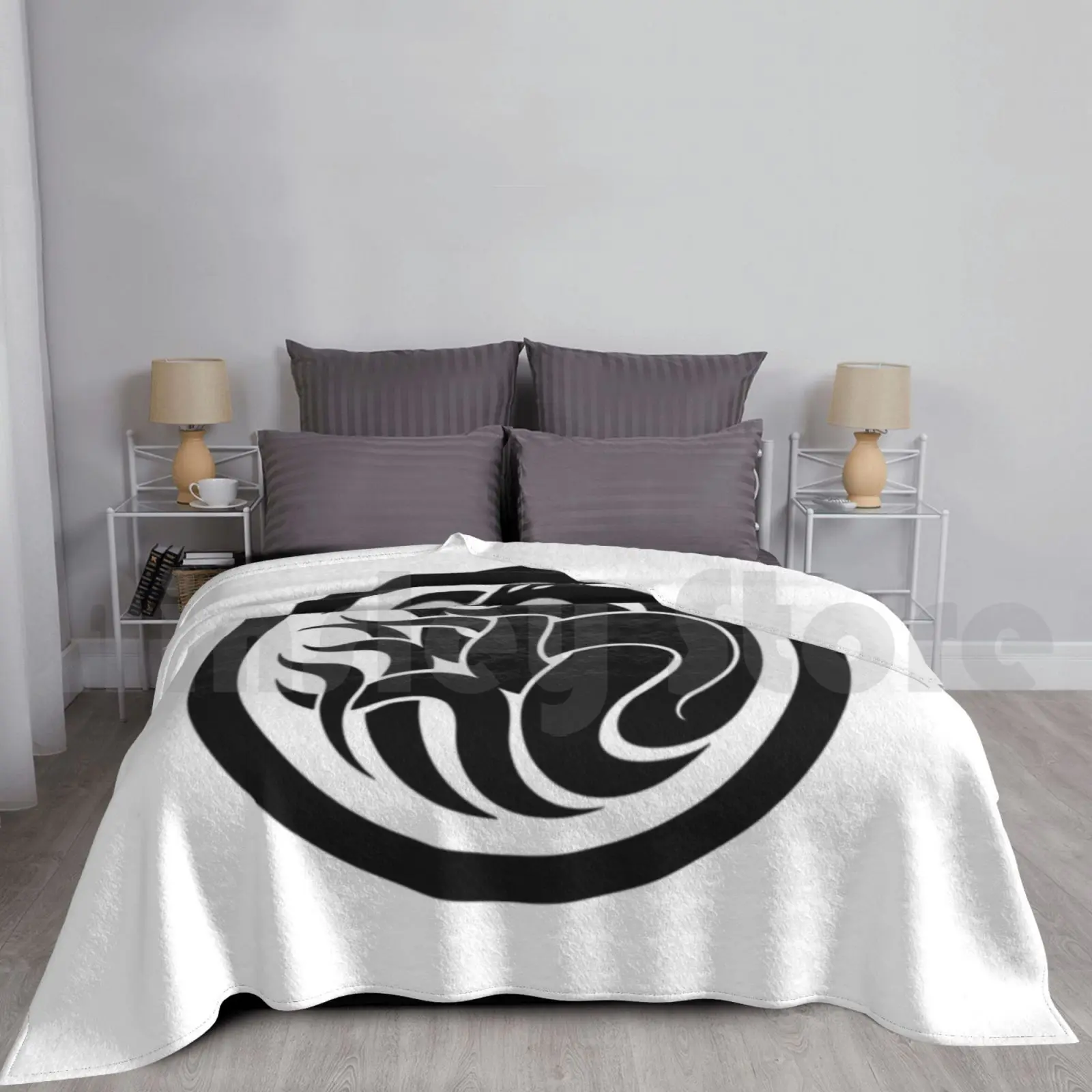 Nine Tail Fox Blanket Fashion Custom Animal Animals Logo Symbol Icon Black Circle Geometric Fox Nature