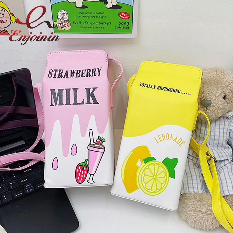 Cute Strawberry Milk Box Shape Purses and Handbags for Women Kawaii Girls Crossbody Bag Fashion Cartoon Shoulder Bag Clutch Bag