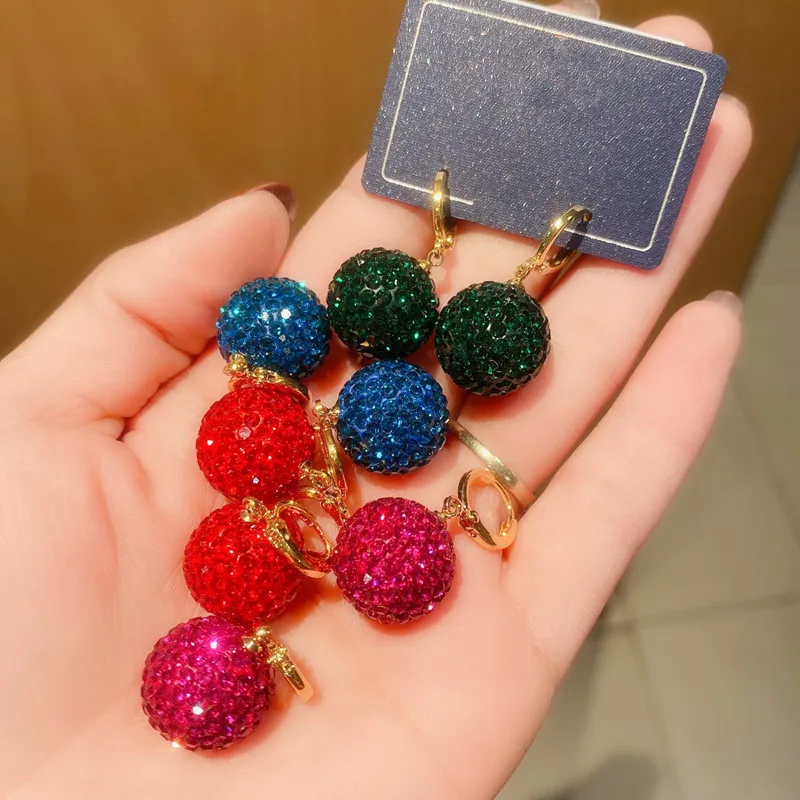 

Luxury Ball Earrings With Shinning Rhinestones Red Blue Green High Grade Personality New Earings Wholesale