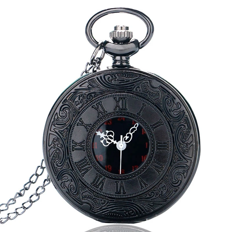 6 Kind of Antique Retro Bronze Roman Numeral Carved Case Quartz Pocket Watch Chain Necklace Pendant Hollow Watches for Men Women