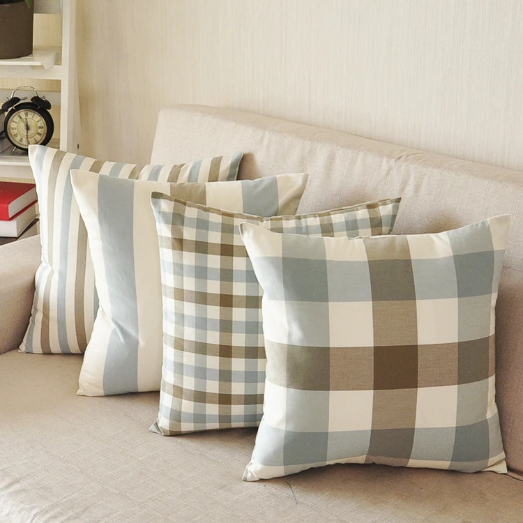 30X45/40/45/50/55cm Simple cotton linen plaid cushion cover white blue bbrown pillow case sofa striped pattern wasit pillowcase