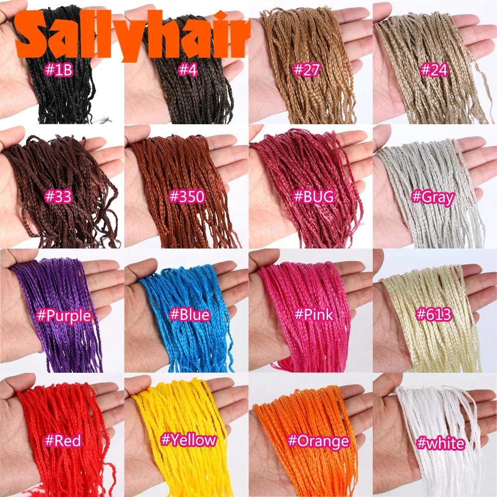 Sallyhair Synthetic Braids Thin Box Braids Crochet Braiding Hair Colorful Zizi Braids Extensions Grey Pink Black Brown Hair