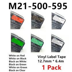 Cinta de etiqueta de vinilo M21 500 595, 6 colores, WT On Red , BK on WT BK on Green, BK on color transparente para BMP21 PLUS BMP21 LAB, 1 paquete