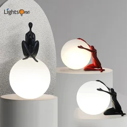 Modern art portrait sculpture decoration table lamp abstract furnishings creative humanoid holding ball vertical table light