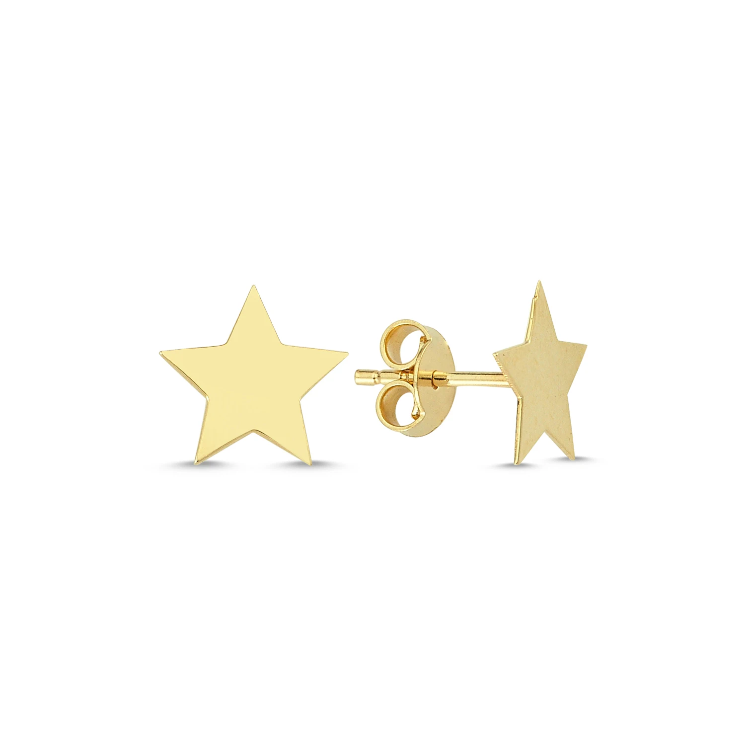 14K Pure Gold Plain Star Stud Earrings