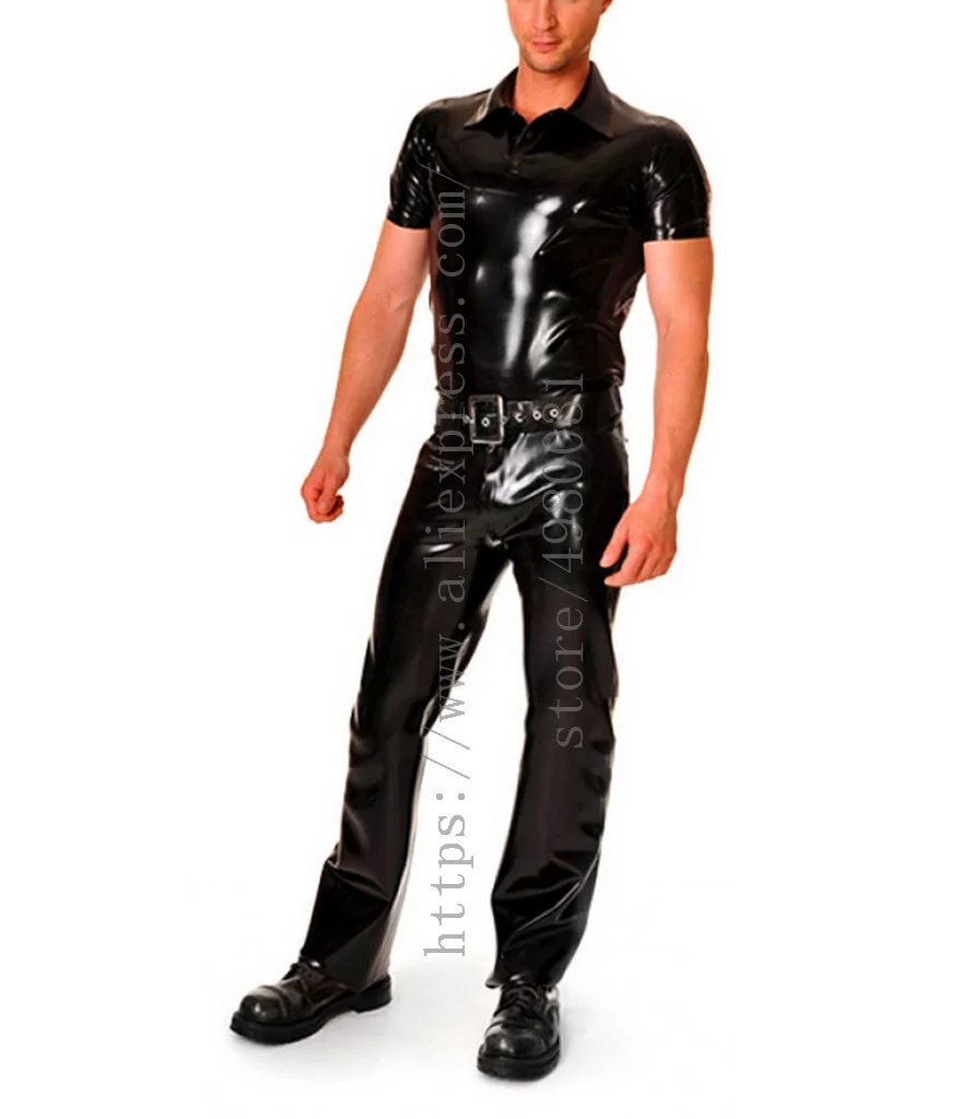 

100% handmade cool men's short sleeve slim polo latex tops what is made of 0.4mm thickness natural & flexible latex materials