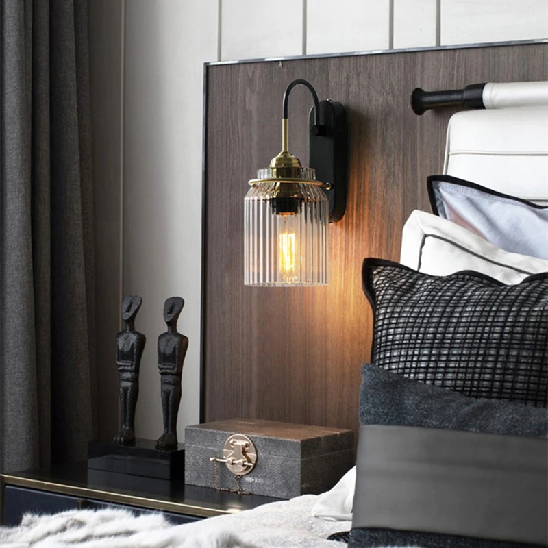 Retro Industrial Style Bedside Wall Lamp Nordic Nostalgia Bar Aisle Corridor Mirror Front Iron Glass Edison Wall Sconce Fixtures