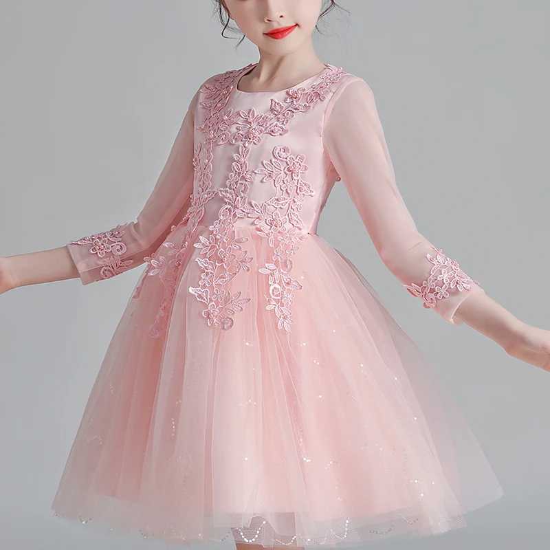 Vestido curto infantil feminino, vestido de princesa com manga tutu de malha para casamento e festas