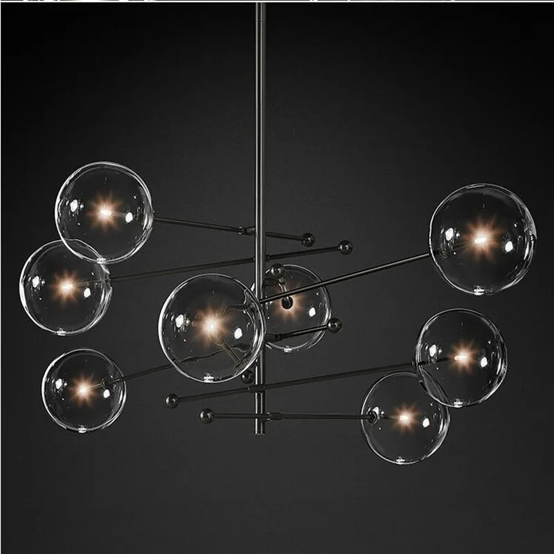 

Glass bubble chandelier Lamp Kitchen Dining room Shopping mall Bar Italian Designer lamp Chandelier Black Gold Chandelier