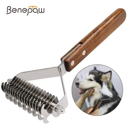 Benepaw Professional Dog Brush Dematting Gently Efficient Safe Pet Comb Rake Removes Undercoat Knots Wooden Handle Puppy Goomer