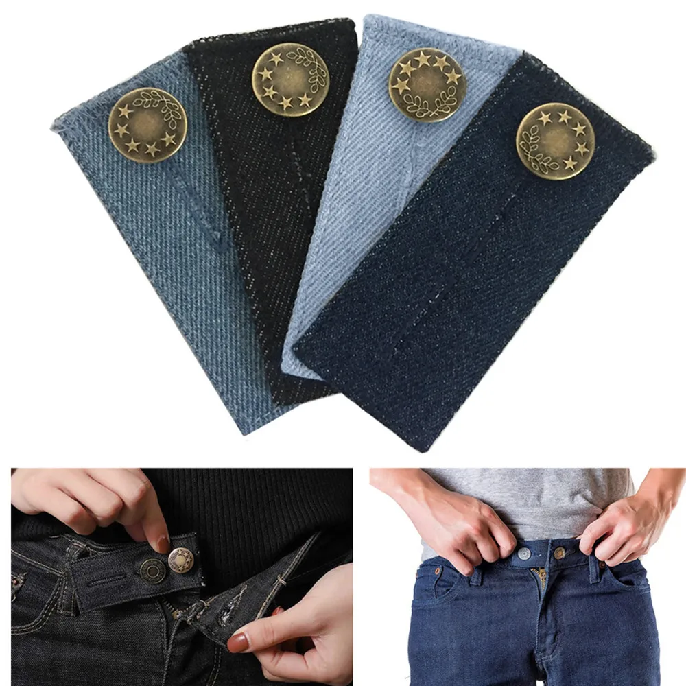 4 pcs Denim Waist Extender Button for Jeans and Skirt Comfy Metal Buttons Elastic Adjustment Waist Button Belt Extension Buckle