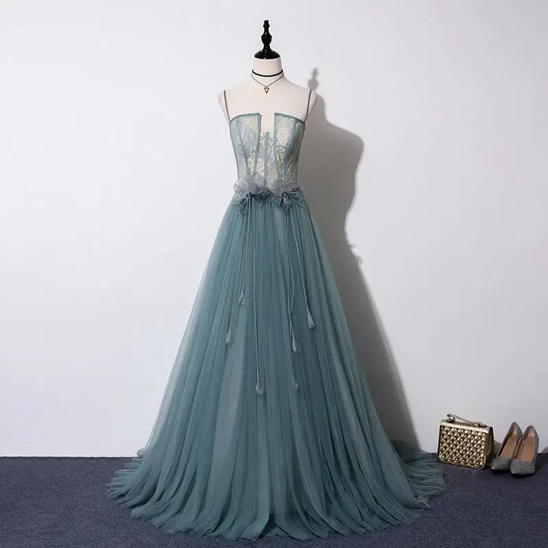 

Elegant Evening Dress The Party Prom Floor-length Spaghetti Strap Vintage Evening Dresses Luxury Lace Prom Dresses