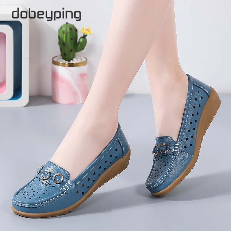 dobeyping Spring Autumn Women's Loafers Genuine Leather Woman Wedge Shoe Moccasins Slip On Female Flats Soft Ladies Shoes 35-44