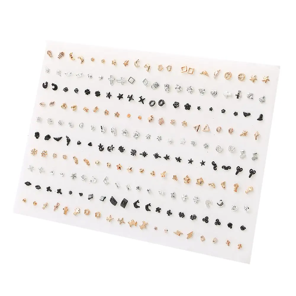 100 Pair/lot Women Small Stud Earrings Set Girl Child Baby Plastic Glue Stick Earring Jewelry Friend Birthday Gift Random Style