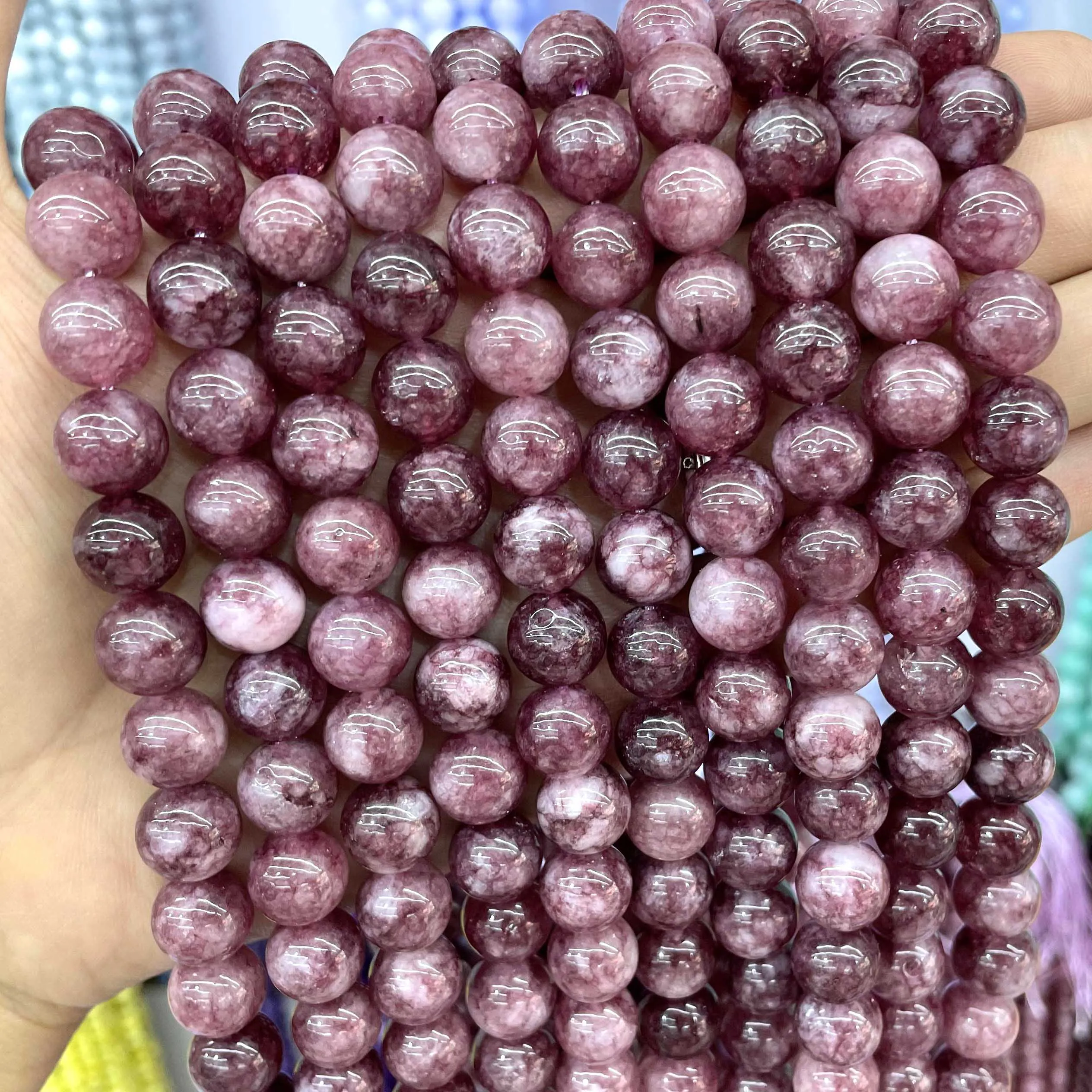 6 8 10mm Natural Lepidolite Chalcedony Stone Round Spacer Loose Beads For Jewelry Making DIY Bracelets Necklace Accessories